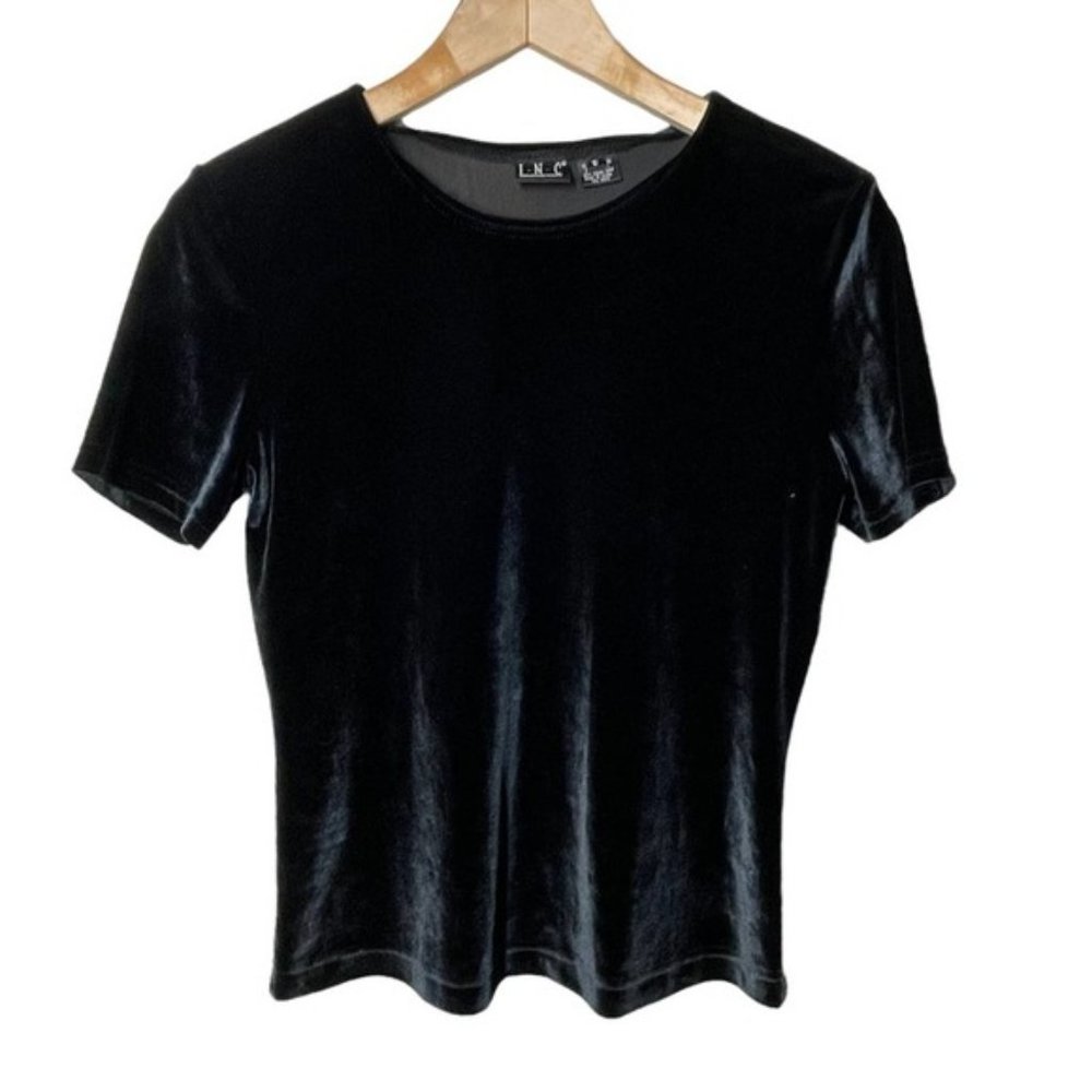 INC International Concepts Black Short Sleeve Velvet Blouse Small